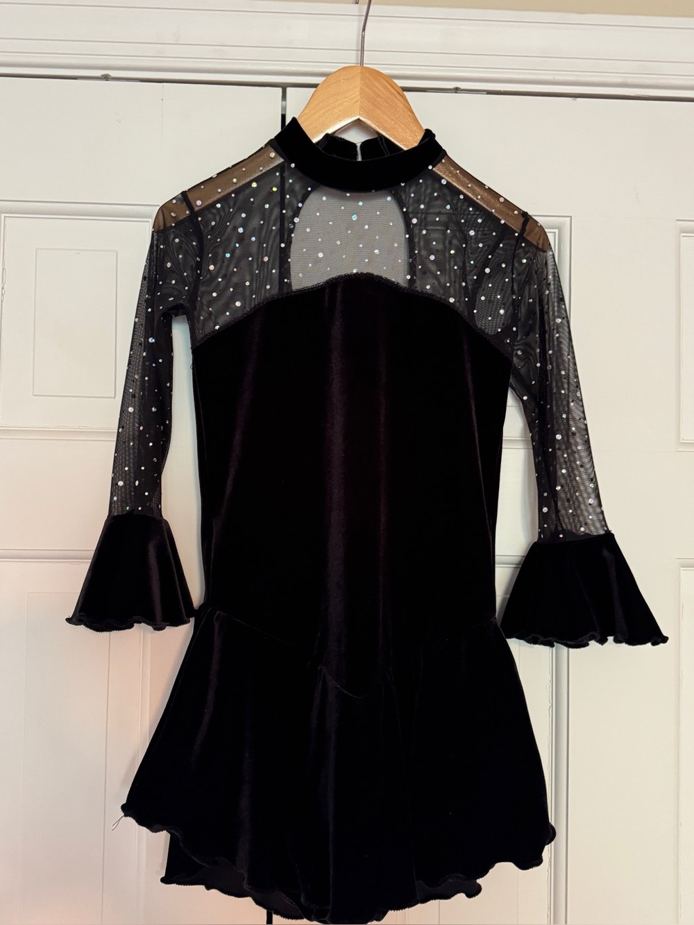 Girls' Black Velvet & Mesh Sparkle Dress for Ice skating competitions